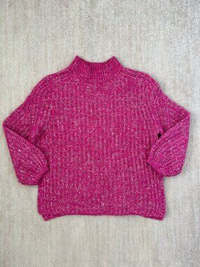 Anthropologie Pilcro Chunky Knit Pink Wool Cotton Linen Blend Sweater M